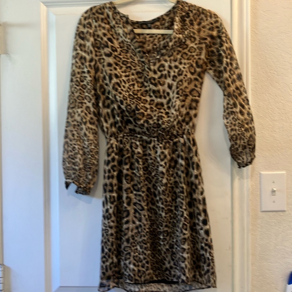 White House Black Market 
Animal Print Dress with Metallic Gold Threading
00P